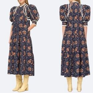 Sea New York Robina Puff Sleeve Prairie Cottage Coquette Button Down Dress S